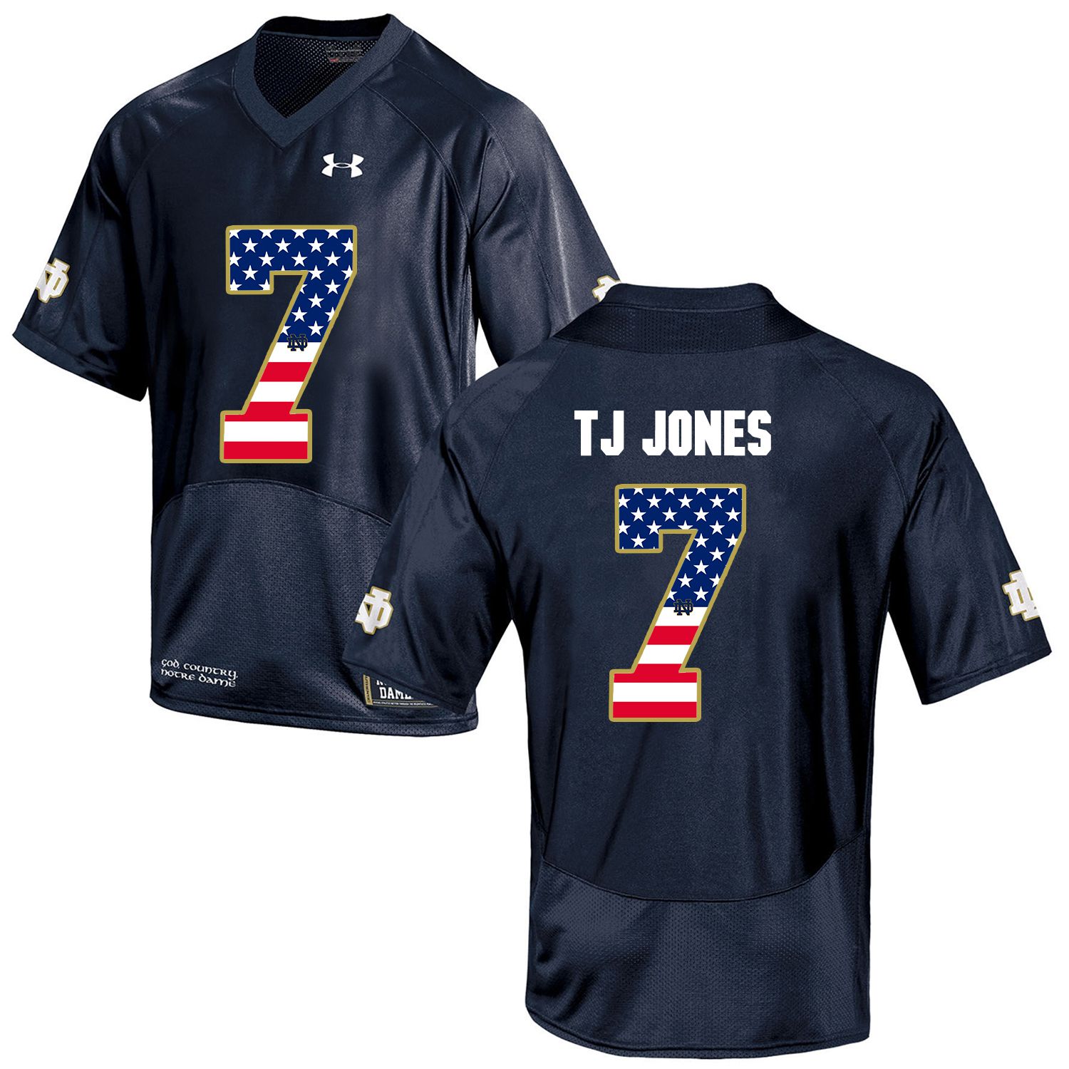 Men Norte Dame Fighting Irish #7 Tj Jones Navy Blue Flag Customized NCAA Jerseys->st.louis blues->NHL Jersey